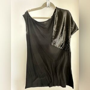 Black Sequin One-Shoulder Top